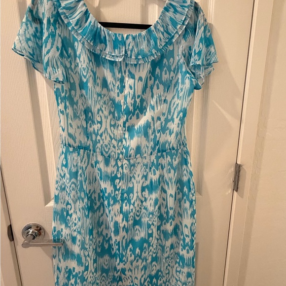 Alex Marie Turquoise & White One-Shoulder Ruffle Dress - Picture 5 of 5